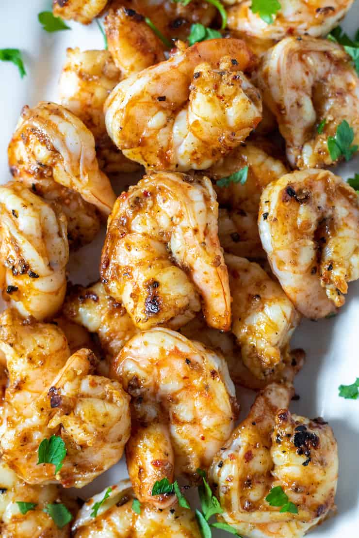 Close up of grilled shrimp.