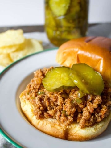 Sloppy joe sandwich with pickles