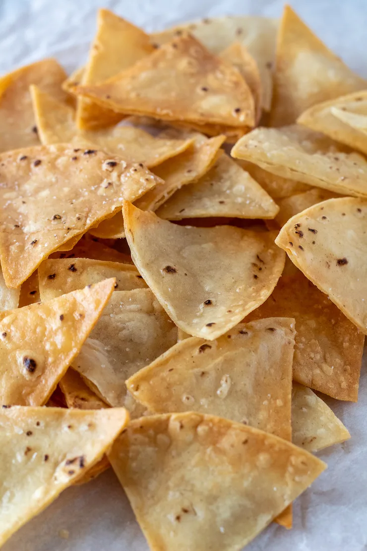 Closeup of homemade tortilla chips