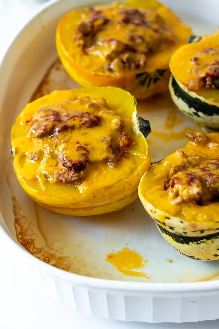 Squash in baking dish.