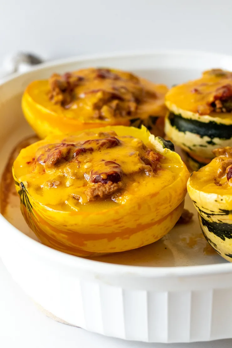 Close up of turkey stuffed squash.