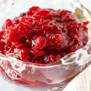 Cranberry orange sauce in serving dish.