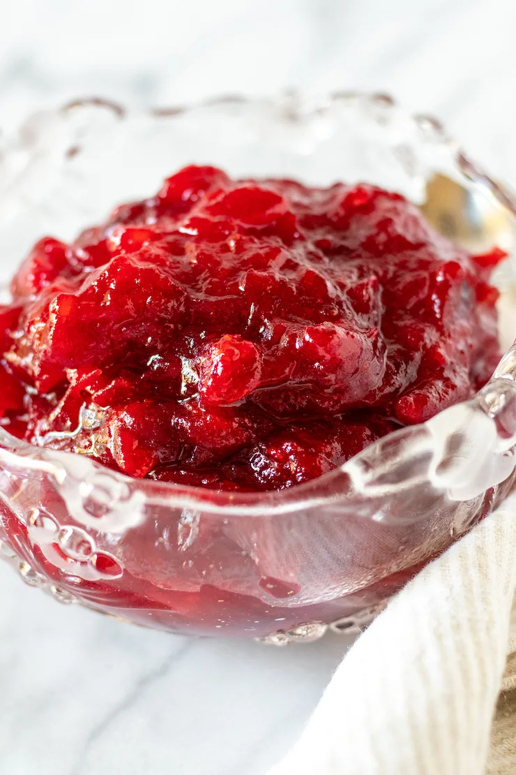 Cranberry orange sauce in serving dish.