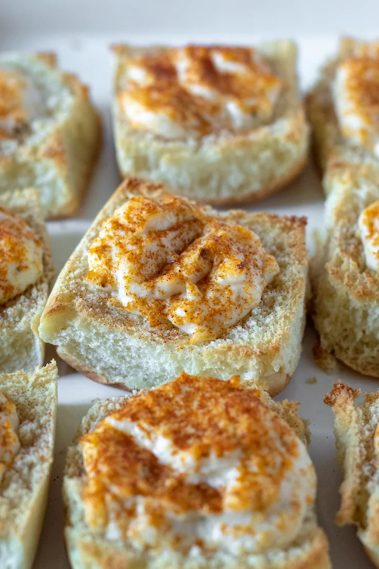 Tray of baked crab puffs.