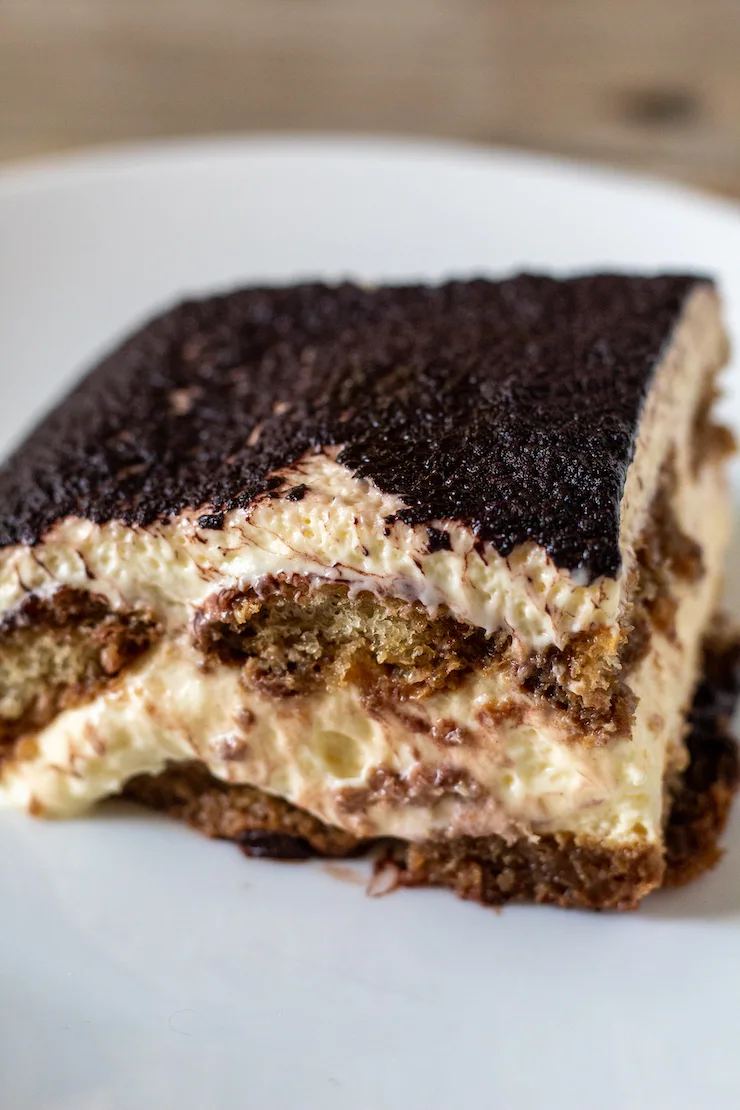 Sideview of Tiramisu showing closeup of layers