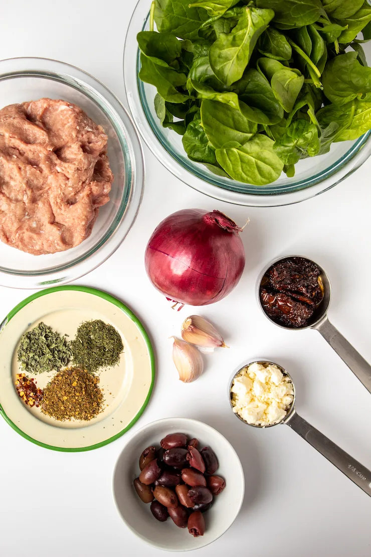 Ingredients for Greek turkey burgers.