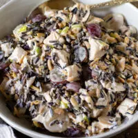 Finished wild rice salad in serving bowl.