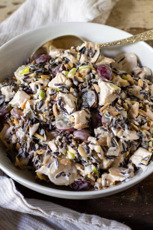 Wild Rice Chicken Salad with Grapes and Almonds - The Hungry Bluebird