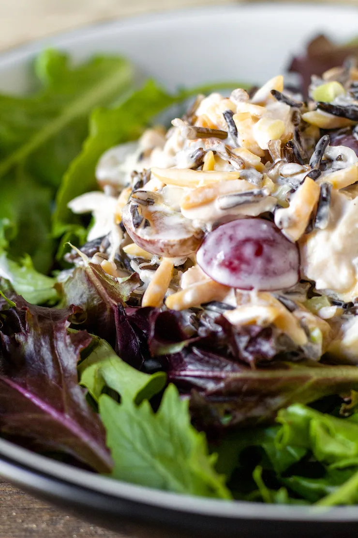 Close up of finished and plated salad.