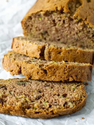 Zucchini bread slices.