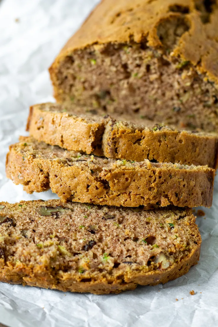 Zucchini bread slices.