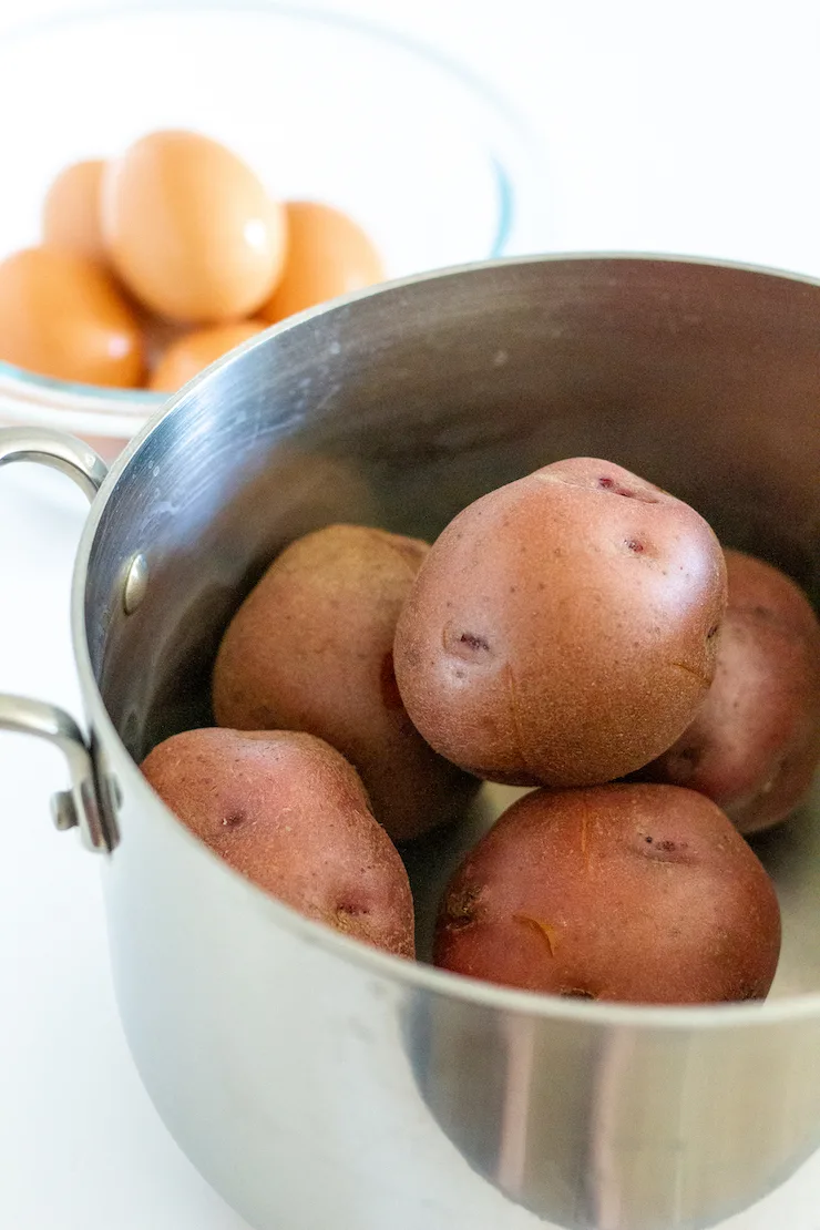 Cooked Potatoes and eggs cooling.