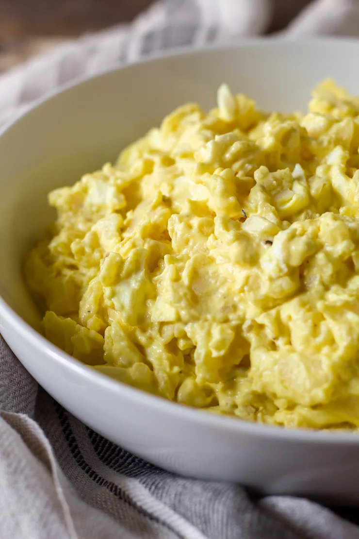 Close up of potato salad in bowl.