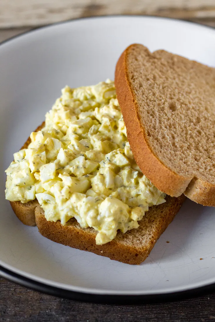 Egg salad sandwich on wheat bread.