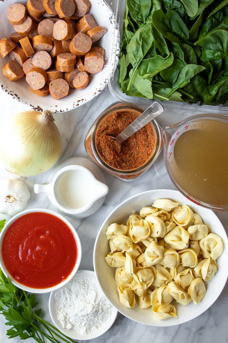 Ingredients displayed on marble board.