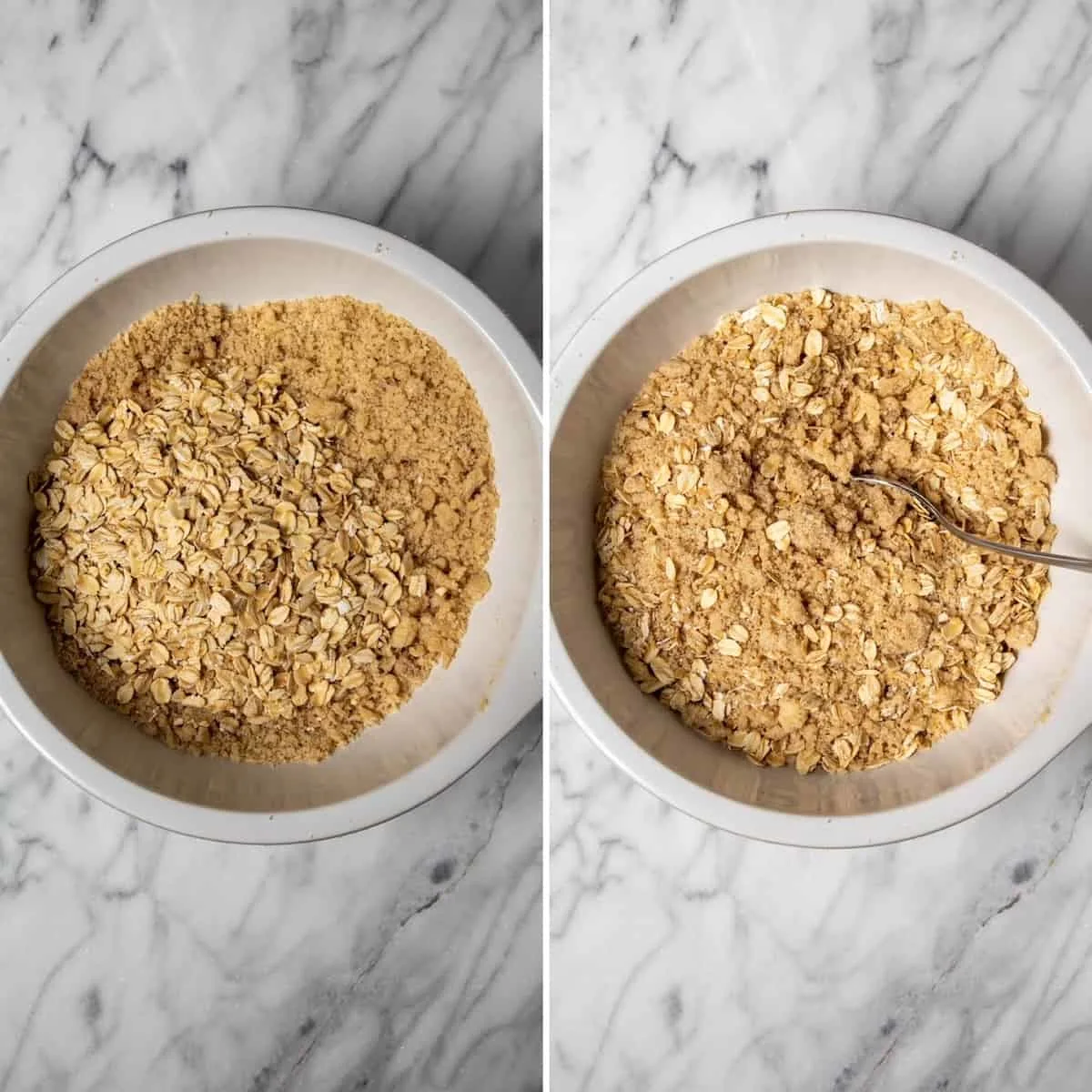 Two photo process collage, mixing in oats for topping.
