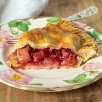 Piece of pie on serving plate with fork.