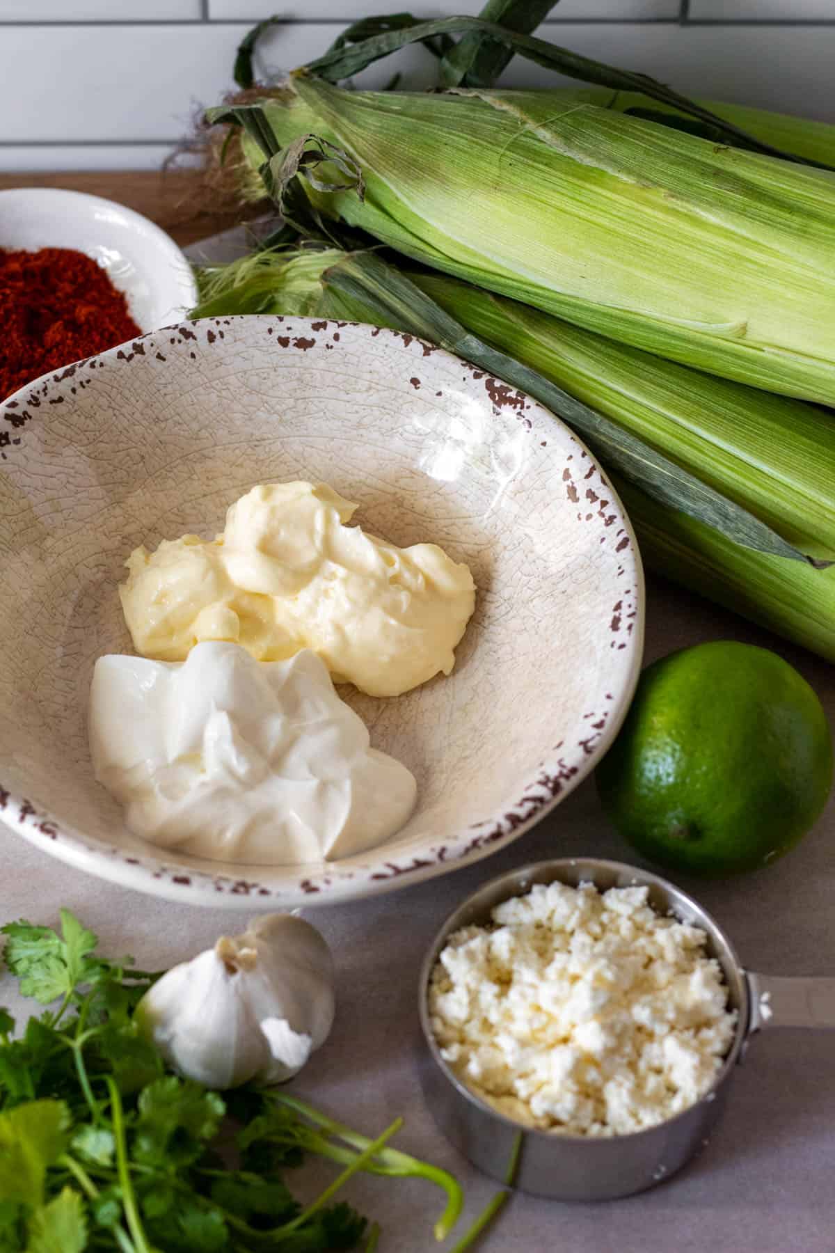Ingredients for Mexican street corn.