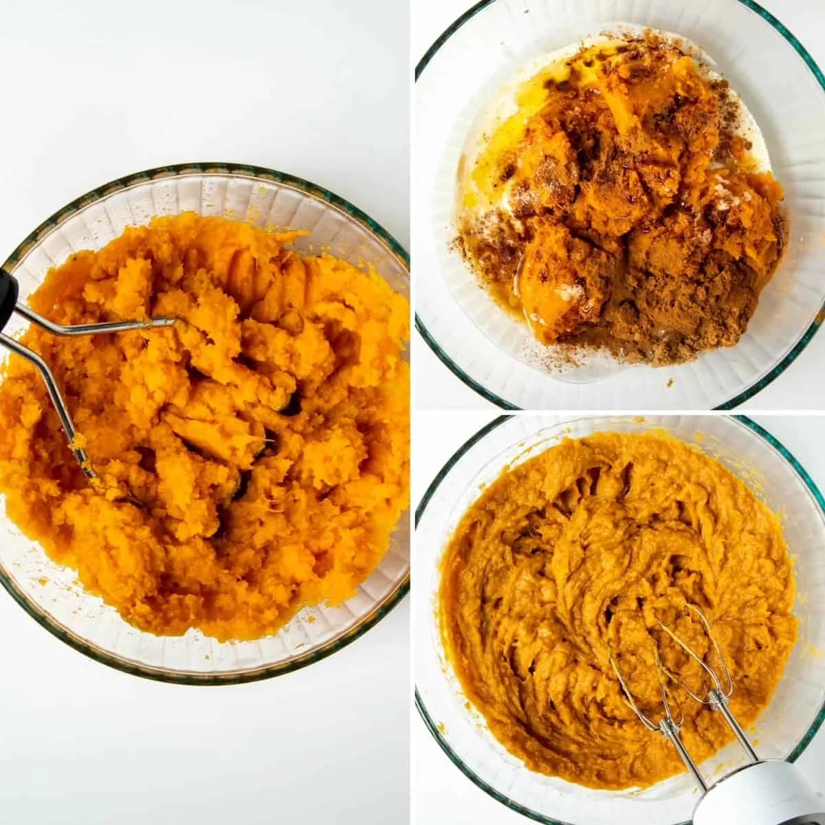 Tcollage, making the sweet potato filling.hree photo process