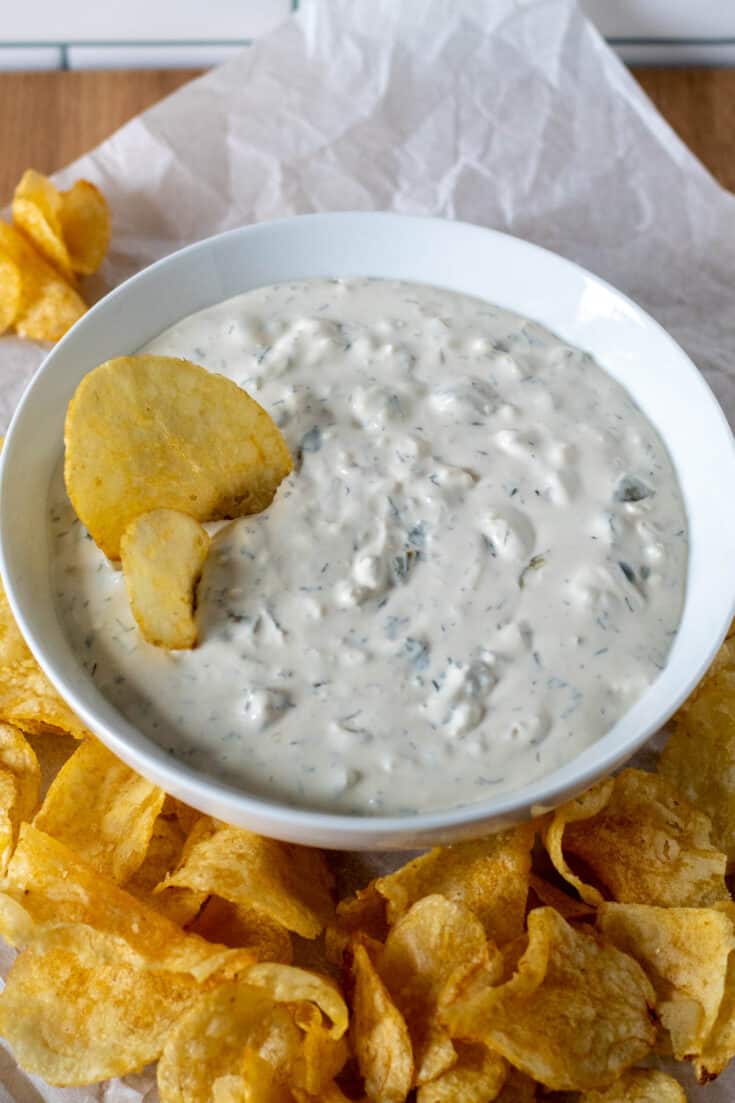 Dill Pickle Dip with Cream Cheese - The Hungry Bluebird